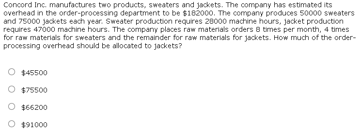 Solved Concord Inc. manufactures two products, sweaters and 