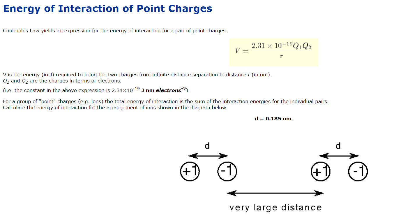 Solved Energy of Interaction of Point Charges Coulomb's Law | Chegg.com