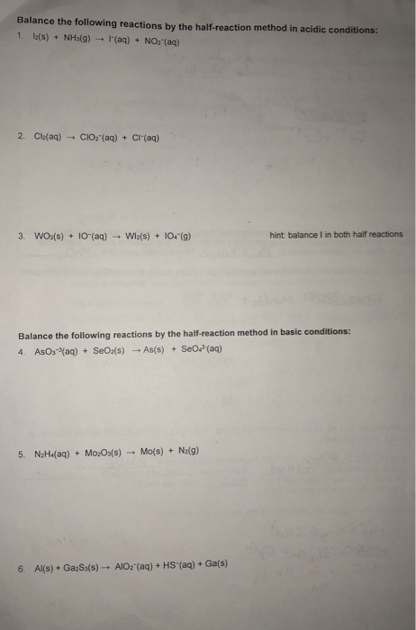 Solved Balance the following reactions by the half-reaction | Chegg.com