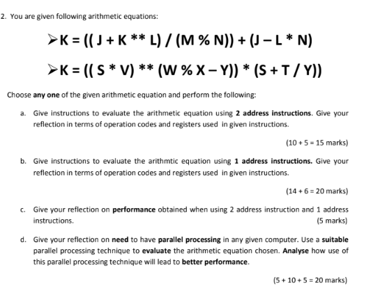 Solved 2 You Are Given Following Arithmetic Equations Chegg Com