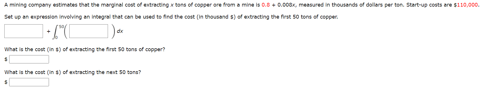 Solved A mining company estimates that the marginal cost of | Chegg.com