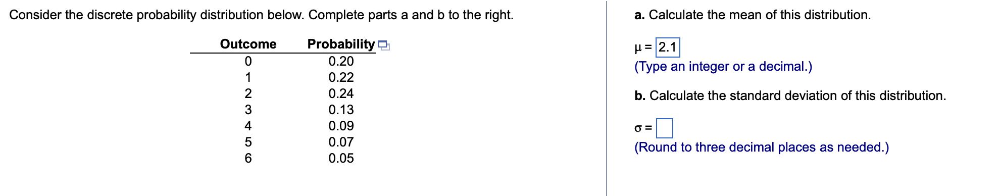 Solved Consider the discrete probability distribution below. | Chegg.com
