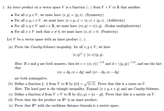 Solved 1. An inner product on a vector space V is a function | Chegg.com