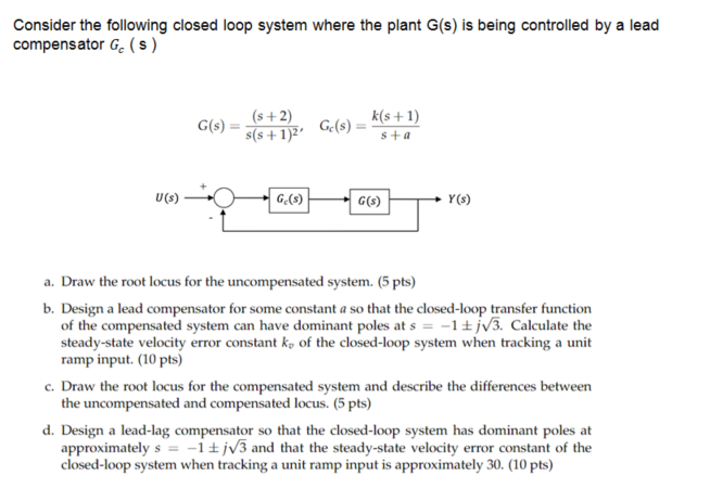 Solved Consider the following closed loop system where the | Chegg.com