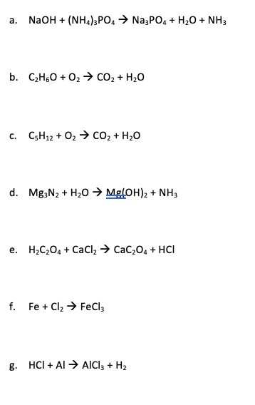 Solved a. NaOH + (NH4)3PO4 + Na2PO4 + H2O + NH3 b. C2H50 + | Chegg.com