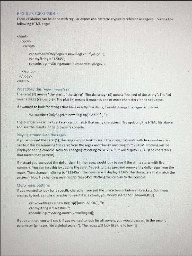 REGULAR EXPRESSIONS Form validation can be done with | Chegg.com