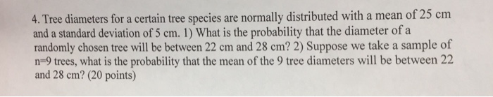 Solved 4. Tree diameters for a certain tree species are | Chegg.com
