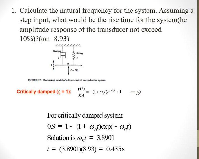 Solved 1. Calculate the natural frequency for the system.
