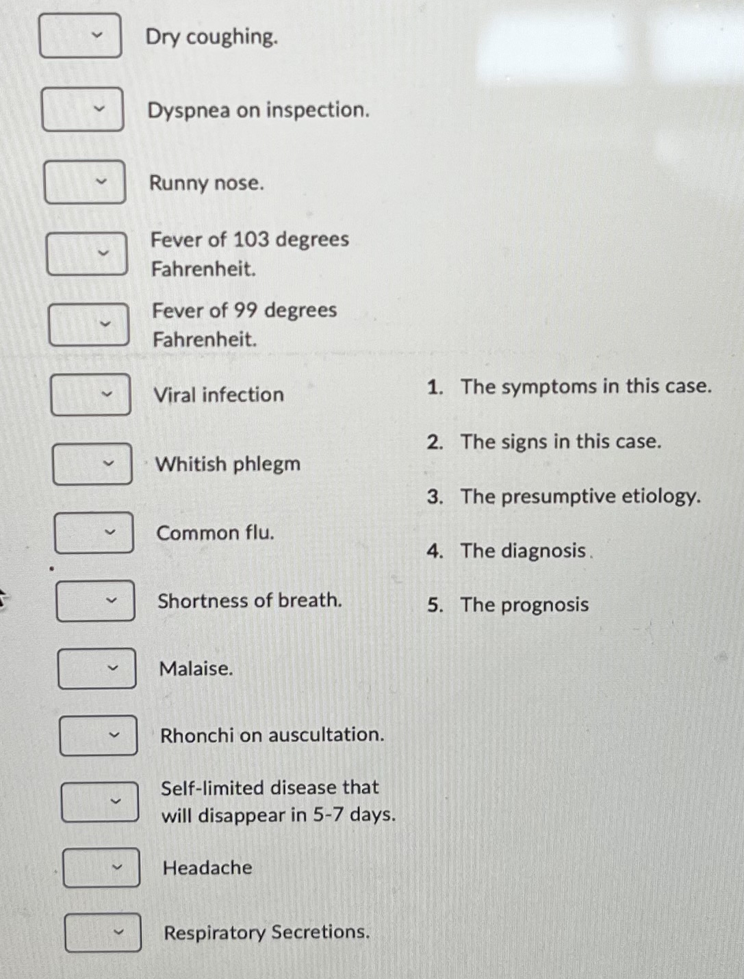 Solved Dry coughing. Dyspnea on inspection. Runny nose.