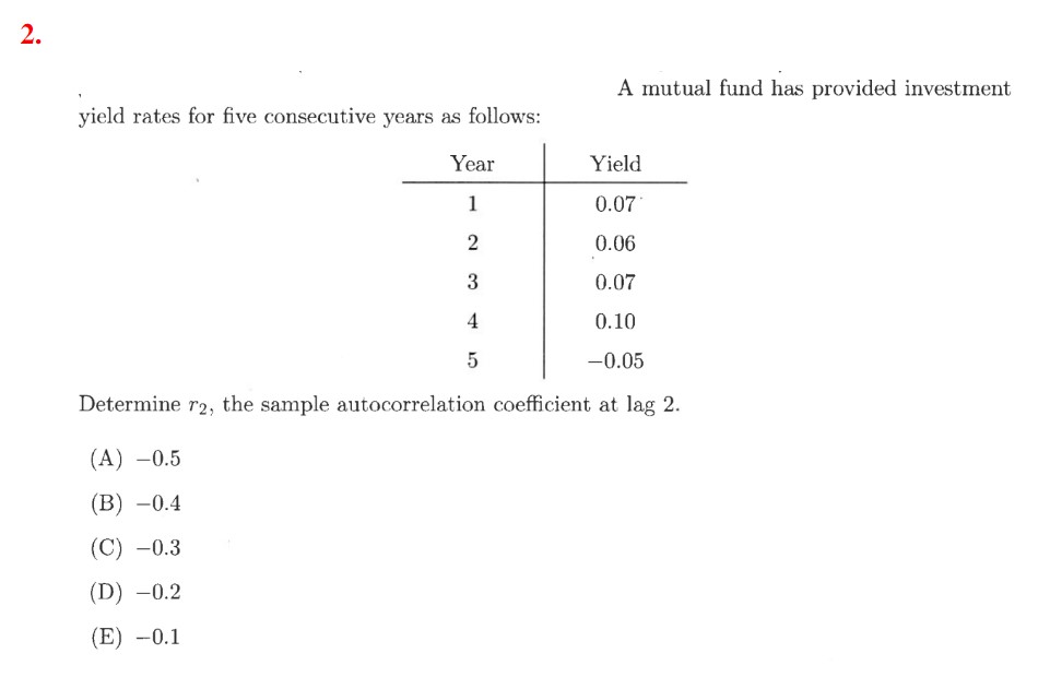 Solved 2.A mutual fund has provided investmentyield rates | Chegg.com