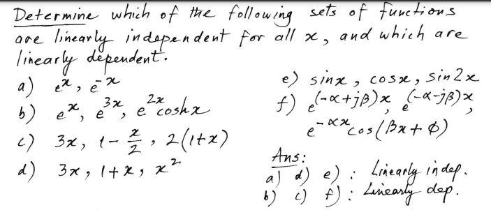 Solved x Determine which of the following sets of functions | Chegg.com