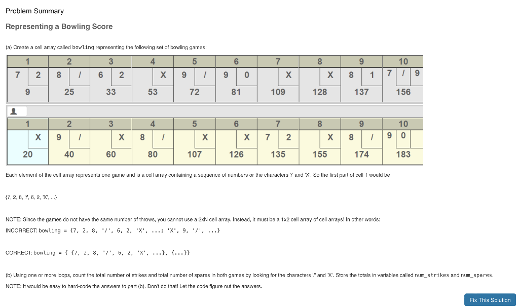 Solved Problem Summary Representing a Bowling Score (a) | Chegg.com