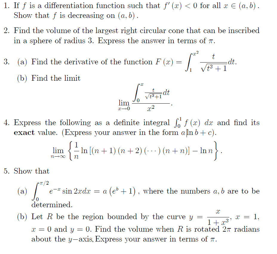 Solved 1 if f is a differentiation function such that chegg