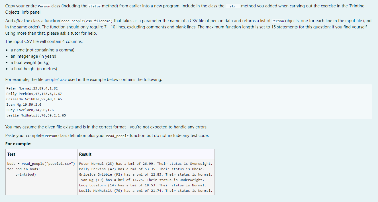 Solved Copy your entire Person class (including the status | Chegg.com