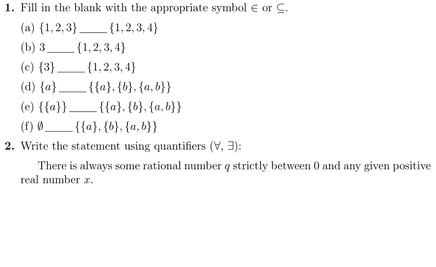 Solved 1 Fill In The Blank With The Appropriate Symbol E Chegg Com