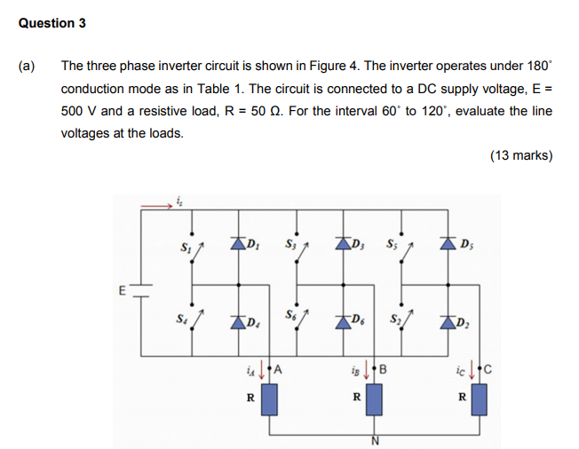 Solved Question 3 (a) The three phase inverter circuit is | Chegg.com