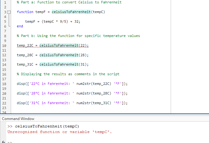 \% Part a: Function to convert Celsius to Fahrenheit | Chegg.com