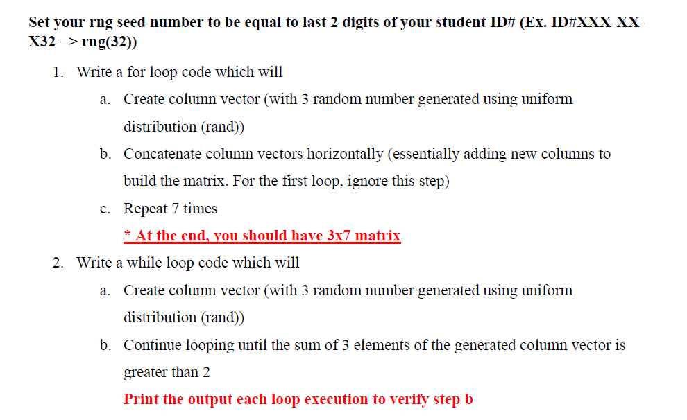 Solved Set your rng seed number to be equal to last 2 digits | Chegg.com