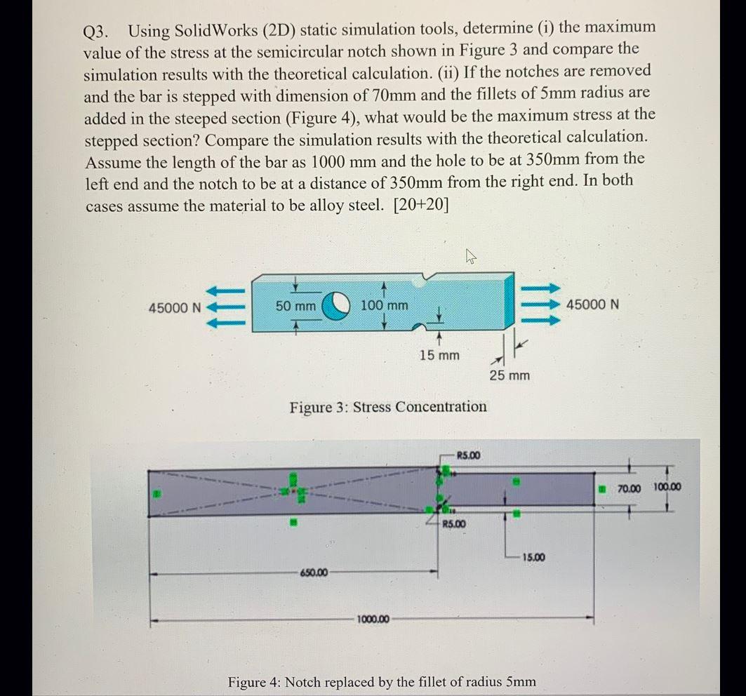 Solved Q3. Using SolidWorks (2D) static simulation tools, | Chegg.com