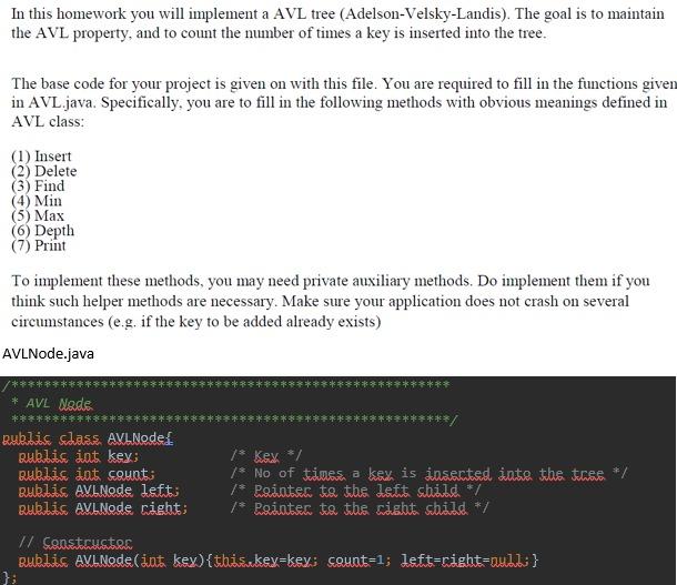 Solved In this homework you will implement a AVL tree | Chegg.com