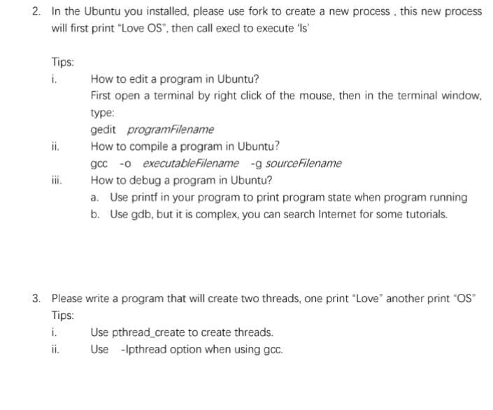 2. In the Ubuntu you installed, please use fork to | Chegg.com