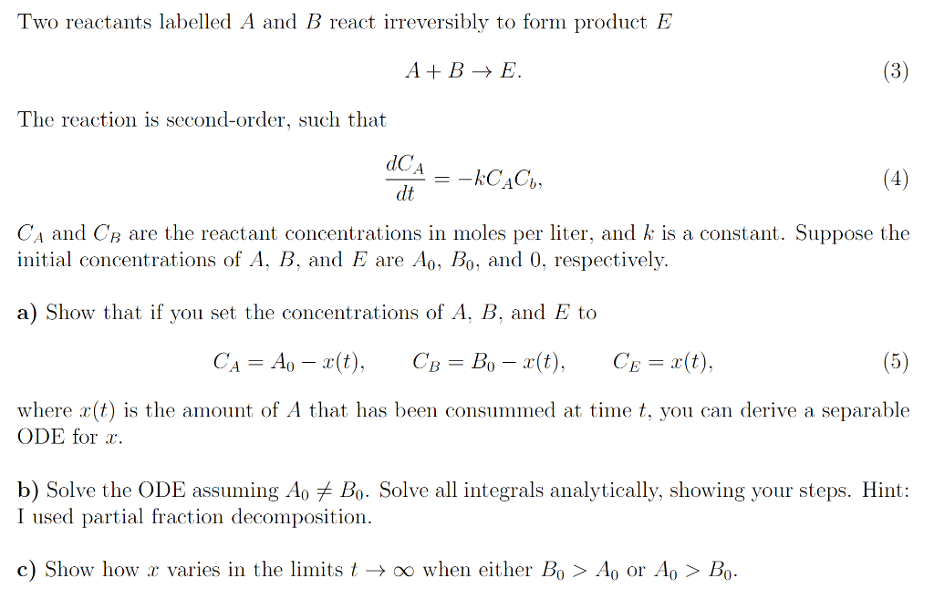 Solved Two Reactants Labelled A And B React Irreversibly To | Chegg.com