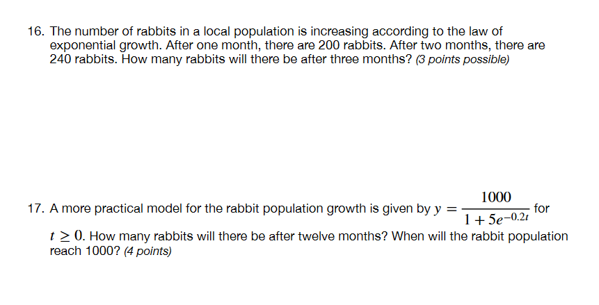 Solved 16. The Number Of Rabbits In A Local Population Is | Chegg.com