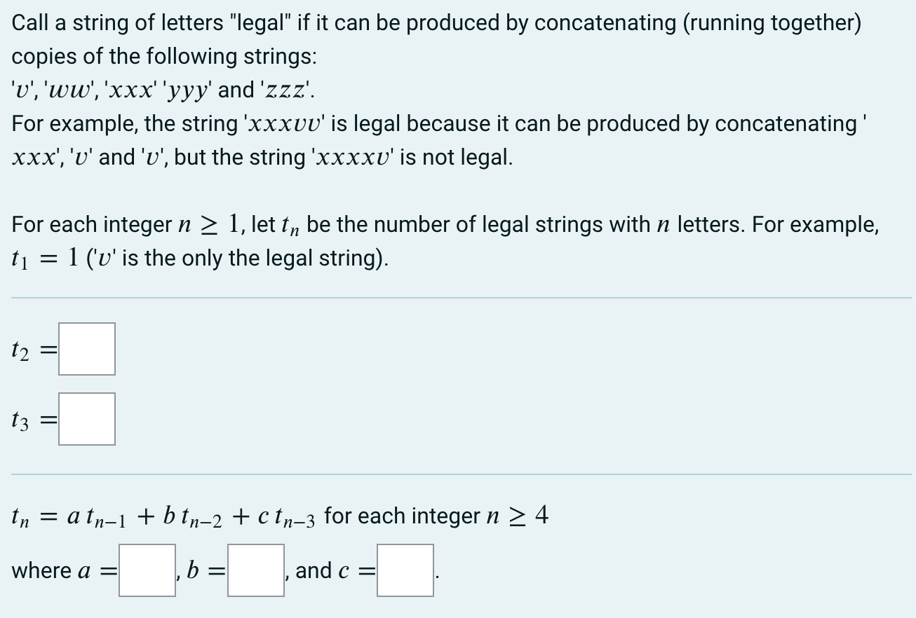 Solved Call a string of letters legal if it can be | Chegg.com