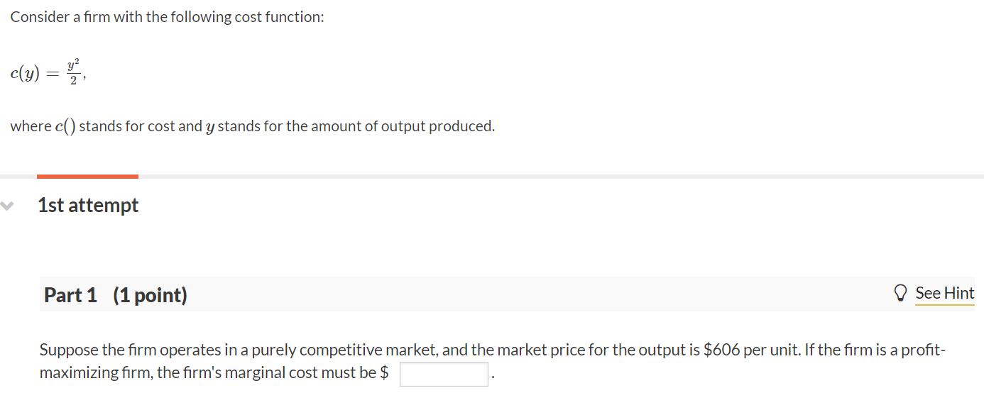 Solved Consider A Firm With The Following Cost Function Y Chegg