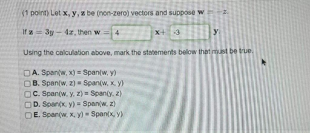 Solved (1 Point) Let X, Y, Z Be (non-zero) Vectors And | Chegg.com