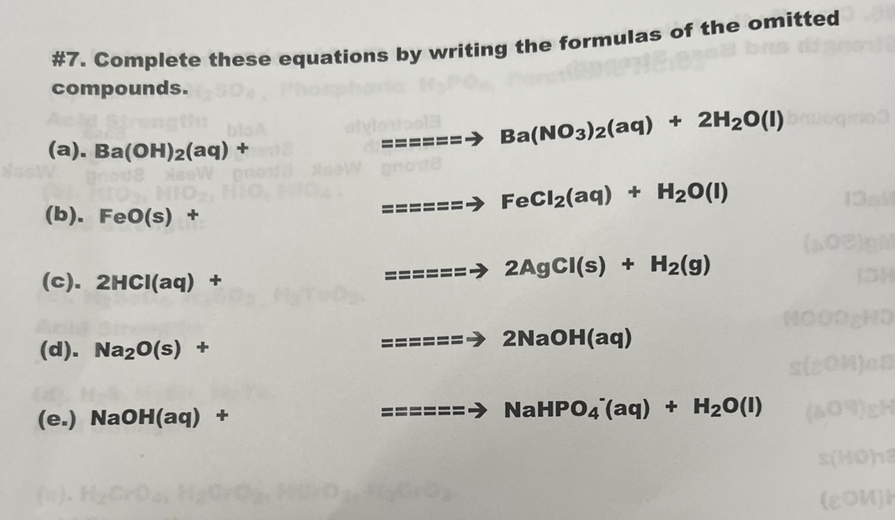 Solved \#7. Complete these equations by writing the formulas | Chegg.com