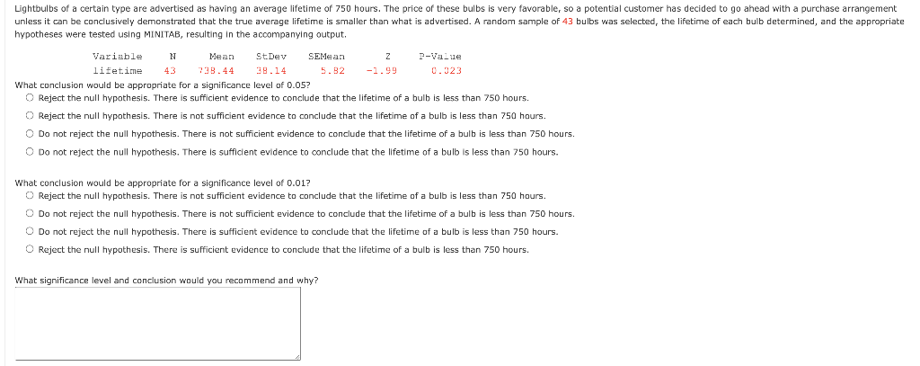 Solved Hypotheses Were Tested Using MINITAB, Resulting In | Chegg.com