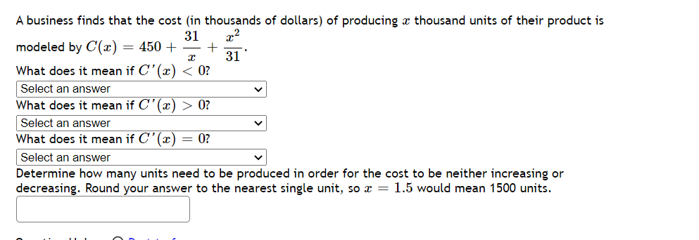 Solved A business finds that the cost (in thousands of | Chegg.com