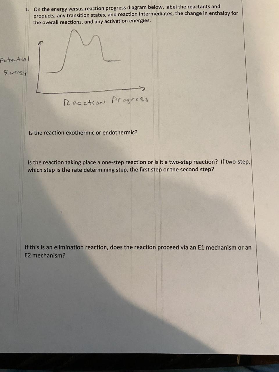 Solved 1. On the energy versus reaction progress diagram | Chegg.com