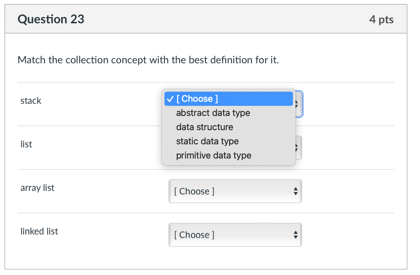 Solved Match the collection concept with the best definition | Chegg.com