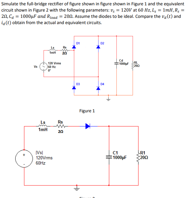 Solved Simulate the full-bridge rectifier of figure shown in | Chegg.com