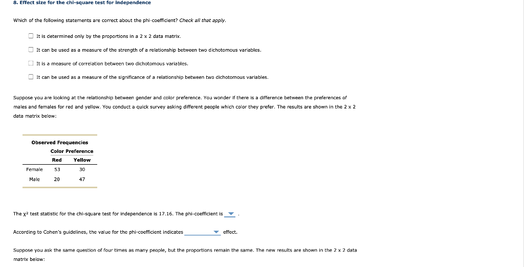 Solved 8. Effect size for the chi-square test for | Chegg.com