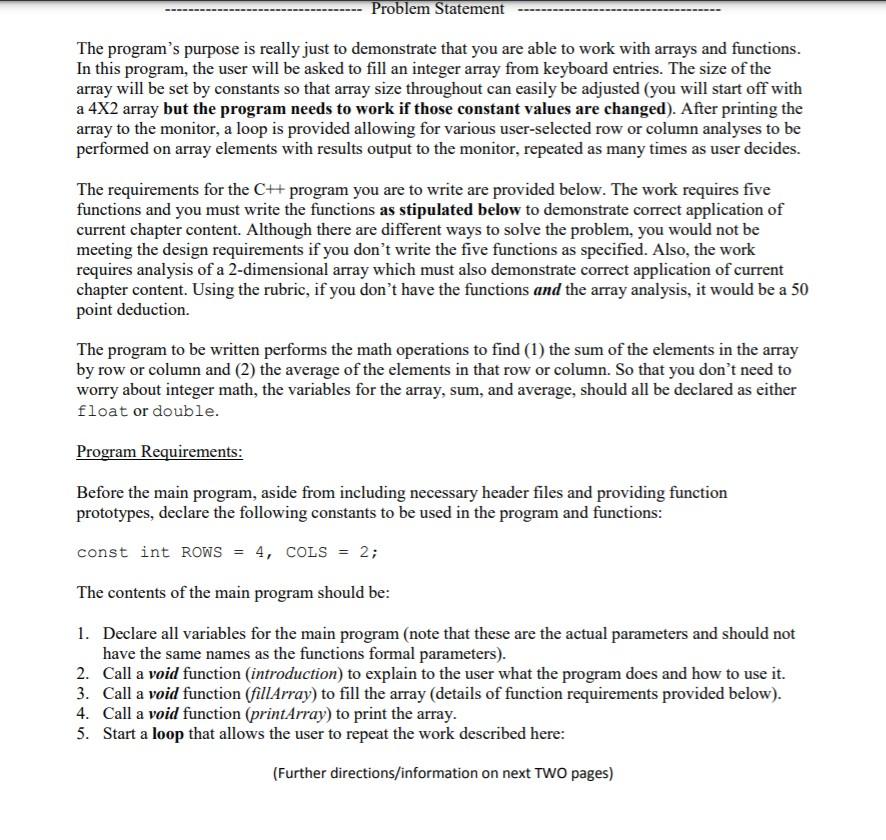 Solved Problem Statement The program's purpose is really | Chegg.com