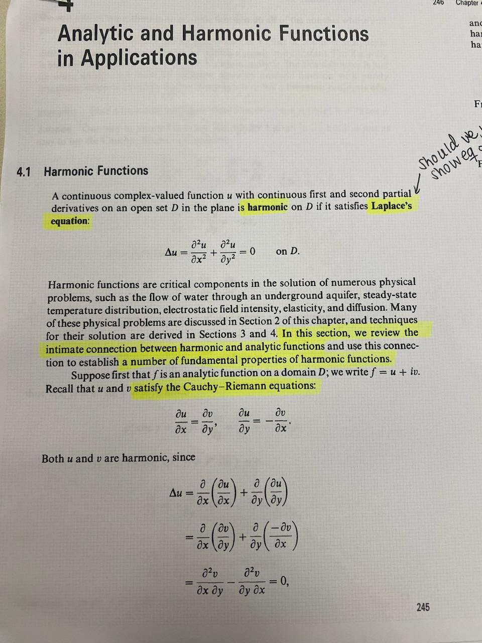 Solved Analytic And Harmonic Functions In Applications 4.1 | Chegg.com