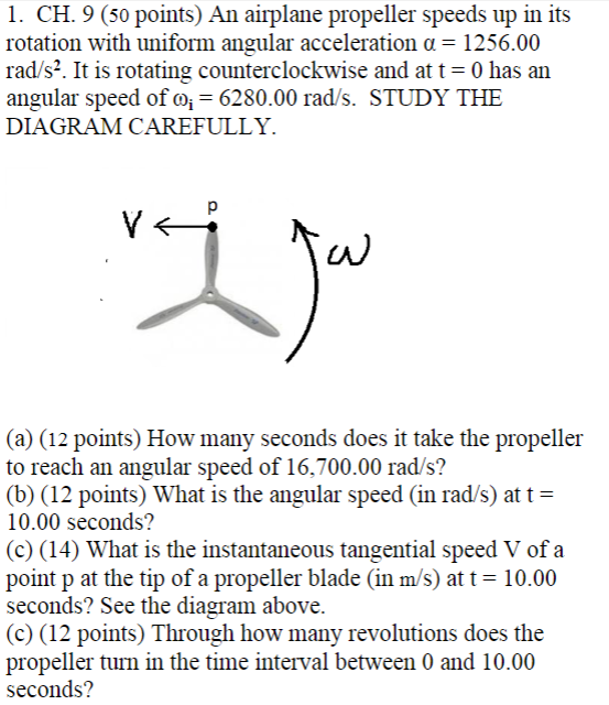 Solved 1. CH. 9 (50 points) An airplane propeller speeds up | Chegg.com