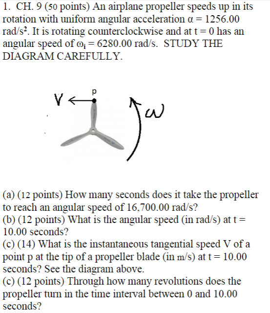 Solved 1. CH. 9 (50 Points) An Airplane Propeller Speeds Up | Chegg.com