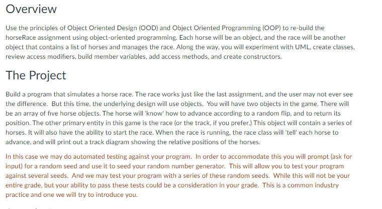 Solved Overview Use the principles of Object Oriented Design | Chegg.com