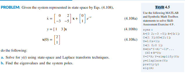 Solved PROBLEM: Given the system represented in state space | Chegg.com