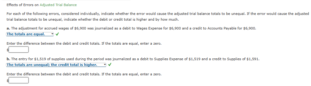 Solved Effects of Errors on Adjusted Trial Balance For each | Chegg.com