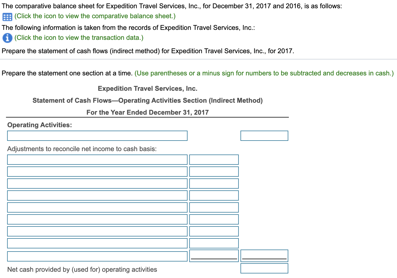 Solved The comparative balance sheet for Expedition Travel | Chegg.com