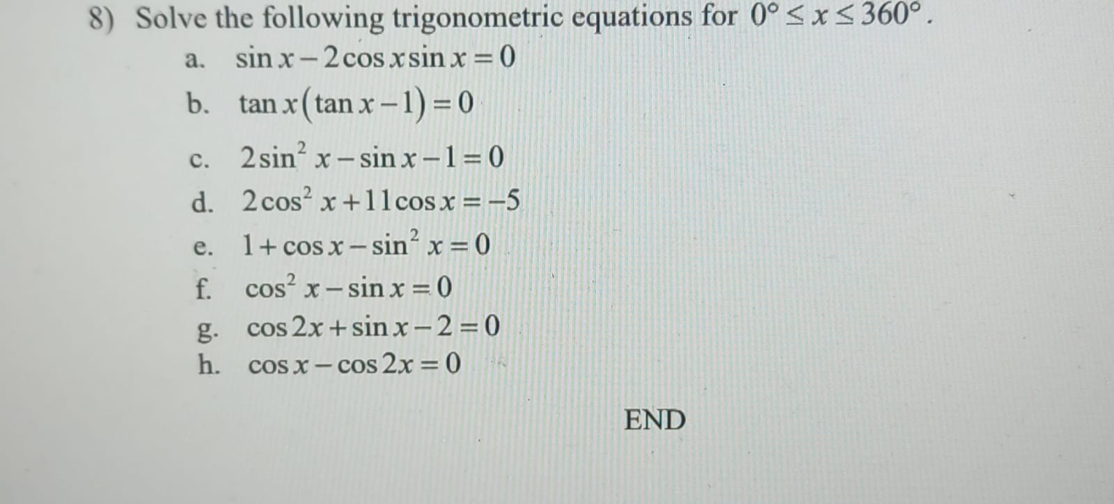 Solved Solve the following trigonometric equations for | Chegg.com