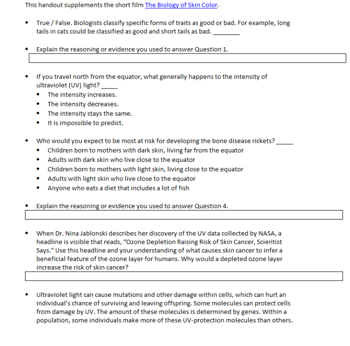 Solved This handout supplements the short film The Biology