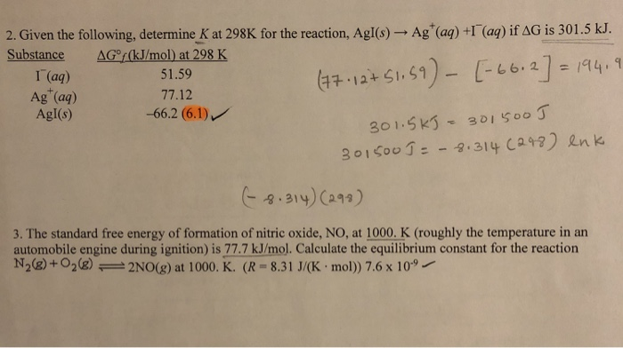 Solved 2. Given the following determine K at 298K for the Chegg