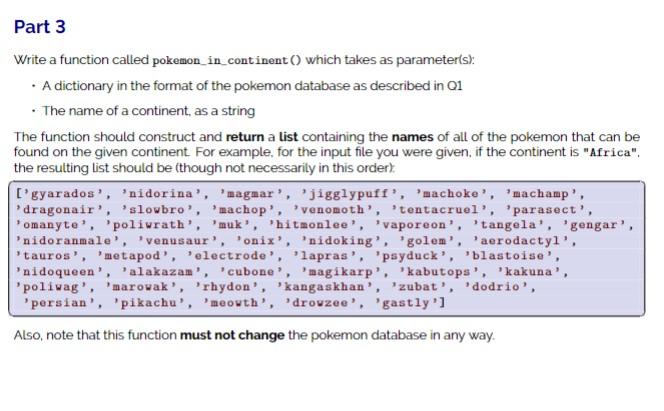 Solved Write a function called pokemon_in_continent) which