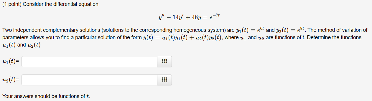 Solved (1 point) Consider the differential equation y" – | Chegg.com